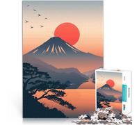 Rompecabezas para Adolescentes de 1000 Piezas Ilustración del Atardecer en el Monte Fuji Juego de Preguntas Ideas de Regalos 75x50cm