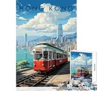 Rompecabezas para Adolescentes de 1000 Piezas ilustración del Paisaje Urbano del tranvía de Hong Kong Juguetes de decoración del hogar Regalo de cumpleaños Juegos de relajación Interesante reducción