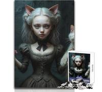 Rompecabezas para Adolescentes de 1000 Piezas Inspirado en Alicia en el país de Las Maravillas: niña Gato y compañero felino, Juguetes educativos, desafío difícil, Regalos de Amigo Secreto, 50x75cm