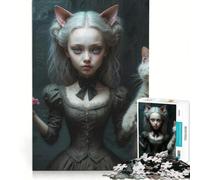 Rompecabezas para adolescentes de 1000 piezas inspirados en Alicia en el País de las Maravillas: Niña Gato y su compañero felino Juegos relajantes, de análisis y lógica Regalo de cumpleaños o de viaje