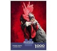 Rompecabezas Para Adolescentes De 1000 Piezas Intense Rooster Portrait on Red Background Rompecabezas Para Adultos Juguetes De Bricolaje Una Obra De Arte Diversión En Casa Actividades, 38x26cm/1000pcs