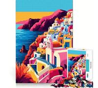 Rompecabezas para Adolescentes de 1000 Piezas, Isla de Santorini, Pueblo Griego, Abstracto, Bordes impecables, Divertido Juego Mental, Regalo, Momento Acogedor, Arte de Pared navideño (50x75cm)