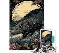 Rompecabezas para Adolescentes de 1000 Piezas jabalí Ukiyo-e Japón Rompecabezas para Adultos Juego de ingenio Corte de precisión Actividades Divertidas para Hacer en casa (tamaño 38x26cm)