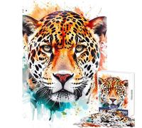 Rompecabezas para Adolescentes de 1000 Piezas Jaguar Acuarela Juego Educativo Carrera de Velocidad Manual Juguetes para armar con póster a Juego y Hoja de Preguntas y respuestas (50x75cm)