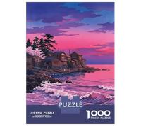 Rompecabezas para Adolescentes De 1000 Piezas Japanese Coastal Village at Sunset Rompecabezas para Adolescentes Juego Familiar Desafío Difícil Cumpleaños Y Navidad 70x50cm/1000pcs