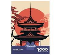 Rompecabezas para Adolescentes De 1000 Piezas Japanese Pagoda Silhouette with Rising Sun Rompecabezas Juegos Relajantes Pero Divertidos Y Humorísticos Cumpleaños 70x50cm/1000pcs