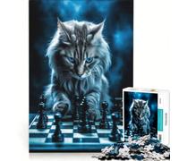 Rompecabezas para Adolescentes de 1000 Piezas Jaque Mate con Gatitos, Juguete Educativo para Mejorar la Memoria, con póster y Hoja de Preguntas a Juego 38x52cm
