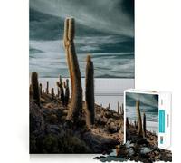 Rompecabezas para Adolescentes de 1000 Piezas Jardín de Cactus en el Salar de Uyuni Bordes impecables Divertido Juego de Habilidad Mental Juego Tranquilo y entretenido para cumpleaños Arte y Juego