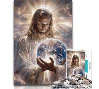 Rompecabezas para Adolescentes de 1000 Piezas: Jesús sosteniendo la Tierra Juguetes educativos, Juegos para aliviar el estrés, interacción Entre Padres e Hijos 50x75cm