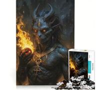 Rompecabezas para Adolescentes de 1000 Piezas Jinn, Demonio Ifrit con orbe de Fuego, Juegos educativos, decoración de Pared, con póster y Hoja de Preguntas a Juego 50x75cm