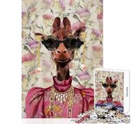 Rompecabezas para Adolescentes de 1000 Piezas Jirafa con Gafas de Sol Chanel Juego práctico Una Obra de Arte Juguete Educativo cumpleaños (50x75cm)
