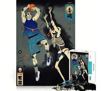 Rompecabezas para Adolescentes de 1000 Piezas Jugador de Baloncesto contra Esqueleto,Estilo Ukiyo-e,Encaje, Arte,Juego cognitivo,Regalo,Juego Lento,Regalo de Arte navideño (38x26cm)