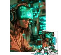 Rompecabezas para Adolescentes de 1000 Piezas Jugadora ciberpunk Femenina en Realidad Virtual Juegos educativos Juguete Juego Intelectual Ideas de Regalo Divertido y con Humor tamaño 38x26cm