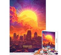 Rompecabezas para Adolescentes de 1000 Piezas Kansas City Estados Unidos Juguete Educativo Gran Regalo para Juegos Juego Imposible con póster a Juego y Hoja de Trivia Tamaño 38x52cm