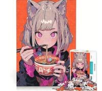 Rompecabezas para Adolescentes de 1000 Piezas Kawaii Ramen Nekomimi, decoración de Pared de Juguete, difícil y desafiante, Regalo de Juego desafiante 38x52cm