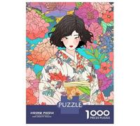 Rompecabezas para Adolescentes De 1000 Piezas Kimono Girl with Flowers Rompecabezas para Adultos Juguete Decoración De Pared para Diversión Familiar Desafiante De Completar 38x26cm/1000pcs