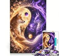 Rompecabezas para Adolescentes de 1000 Piezas Kitsune, Shiba Yin Yang, Juguete Educativo, Mejora la Memoria, con póster y Hoja de Preguntas a Juego 38x26cm