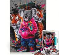 Rompecabezas para Adolescentes de 1000 Piezas Koala con Tigres al Estilo Streetwear, Juegos educativos, decoración de Pared, con póster y Hoja de Preguntas a Juego 50x75cm