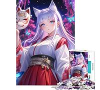 Rompecabezas para Adolescentes de 1000 Piezas Kyubi Zorro Niña Máscara de Zorro Un Reto para completar Una Obra de Arte Juguete Educativo Apto para Mayores de 14 años (38x26cm)