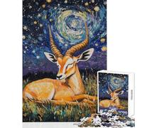 Rompecabezas para Adolescentes de 1000 Piezas La Noche Estrellada con gacela Juguetes antiestrés para Pasar el Tiempo en casa Durante Las Vacaciones cumpleaños (tamaño 50x75cm)