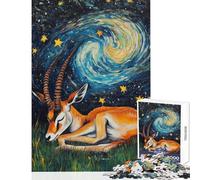 Rompecabezas para Adolescentes de 1000 Piezas La Noche Estrellada Gacela Rompecabezas Familiar Juego de construcción Patrón Oferta Regalo para Toda la Familia (Tamaño 38x26cm)