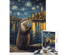 Rompecabezas para Adolescentes de 1000 Piezas La Noche Estrellada y la Nutria - Juegos educativos Actividades Familiares Juguete Educativo con póster y Hoja de Preguntas a Juego (50x75cm)