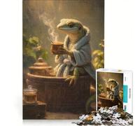 Rompecabezas para Adolescentes de 1000 Piezas Lagarto con Bata Tomando té en un SPA Juego Educativo decoración Lista de Deseos con Papá Noel 50x75cm