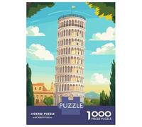 Rompecabezas para Adolescentes De 1000 Piezas Leaning Tower of Pisa Illustration Rompecabezas Juegos Relajantes Difícil Difícil Diversión Actividades En Casa, 52x38cm/1000pcs