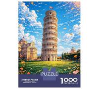Rompecabezas para Adolescentes De 1000 Piezas Leaning Tower of Pisa with Flowers Rompecabezas para Adultos Juegos Divertidos Decoración De Pared 52x38cm/1000pcs