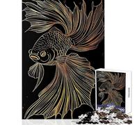 Rompecabezas para Adolescentes de 1000 Piezas León Dorado pez koi Juego Educativo Carrera de Velocidad Manual Juguetes para armar con póster y Hoja de Preguntas a Juego (38x26cm)