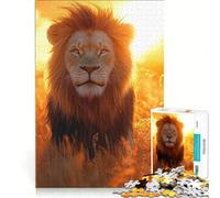 Rompecabezas para Adolescentes de 1000 Piezas León en un Campo Dorado al Atardecer Juegos relajantes decoración para el hogar Ideal para Decorar el Escritorio 38x26cm