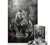 Rompecabezas para Adolescentes de 1000 Piezas León y Leona en la Jungla Juego Relajante Una Obra de Arte Decoración para el hogar Un Gran Regalo para los Amantes de los Videojuegos (38x52cm)