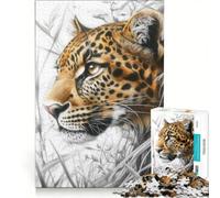 Rompecabezas para Adolescentes de 1000 Piezas Leopardo en la Hierba Alta Juguetes para armar interacción Entre Padres e Hijos cumpleaños y Navidad 50x75cm
