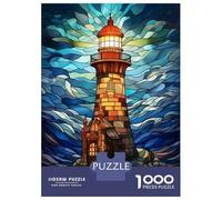 Rompecabezas para Adolescentes De 1000 Piezas Lighthouse Stained Glass Rompecabezas para Adultos Juego Práctico Una Obra De Arte Cumpleaños 52x38cm/1000pcs