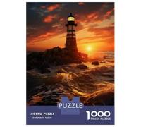Rompecabezas para Adolescentes De 1000 Piezas Lighthouse Sunset Ocean Waves Rompecabezas para Adultos Juguete Decoración De Pared Mejora La Memoria Regalos De Cumpleaños Y Únicos 52x38cm/1000pcs