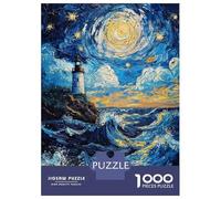 Rompecabezas para Adolescentes De 1000 Piezas Lighthouse Under Starry Sky Rompecabezas para Adultos Juguetes Antiestrés Decoración De Pared Interacción Entre Padres E Hijos 52x38cm/1000pcs