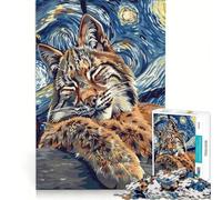 Rompecabezas para Adolescentes de 1000 Piezas: Lince en la Noche Estrellada Juegos relajantes, de análisis y lógica, Que mejoran el Amor Entre Parejas 38x52cm