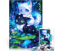 Rompecabezas para Adolescentes de 1000 Piezas Lindo dúo de Gatos bajo la Lluvia Juego Intelectual Mejorar el Amor Entre Parejas 52x38cm