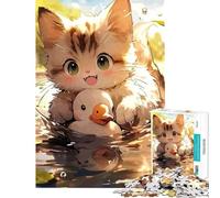 Rompecabezas para Adolescentes de 1000 Piezas Lindo Gatito con un Patito de Juguete en el Agua Actividades Divertidas para Hacer en casa Mejora la Memoria Juegos relajantes para Mayores de 14 años