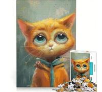 Rompecabezas para Adolescentes de 1000 Piezas: Lindo Gato Naranja con Ojos Grandes, Juego Educativo, dificultad Alta, colección de Artistas, Bellas Artes 50x75cm