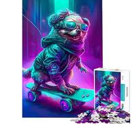 Rompecabezas para Adolescentes de 1000 Piezas Lindo Perro patinando Rompecabezas para Adultos Juego práctico análisis y lógica cumpleaños (Tamaño 38x52cm)