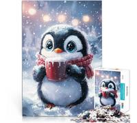 Rompecabezas para Adolescentes de 1000 Piezas Lindo pingüino con Chocolate Caliente Juego práctico Gran Regalo para Juegos 38x26cm