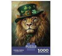 Rompecabezas para Adolescentes De 1000 Piezas Lion in Green Hat-2 Rompecabezas para Adolescentes Juegos Relajantes para La Diversión Familiar Juego Desafiante Regalos 38x26cm/1000pcs