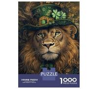 Rompecabezas para Adolescentes De 1000 Piezas Lion in Green Hat Rompecabezas para Adultos Juguete Decoración De Pared Carrera De Velocidad Manual Desafío Educativo 52x38cm/1000pcs