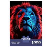 Rompecabezas para Adolescentes De 1000 Piezas Lion Portrait in Red and Blue Rompecabezas para Adultos Juego Práctico Pero Divertido Y Humorístico Regalo De Cumpleaños, Regalos, 70x50cm/1000pcs
