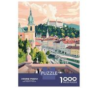 Rompecabezas para Adolescentes De 1000 Piezas Ljubljana, Slovenia Cityscape Illustration Rompecabezas DIY Juguetes Vacaciones En Casa Matar El Tiempo Cumpleaños Y Navidad 70x50cm/100