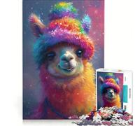Rompecabezas para Adolescentes de 1000 Piezas Llama riendo con un Sombrero arcoíris Juguetes para armar interacción Entre Padres e Hijos cumpleaños y Navidad 38x26cm