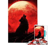 Rompecabezas para Adolescentes de 1000 Piezas Lobo Aullando a la Luna de Sangre Desafío Educativo Juego práctico de Corte de precisión para Mayores de 14 años Juego de Rompecabezas Disponible 38x26cm