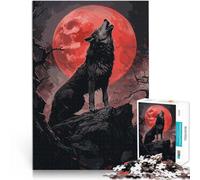 Rompecabezas para Adolescentes de 1000 Piezas Lobo Aullando a la Luna de Sangre Juguetes educativos para la decoración del hogar 52x38cm
