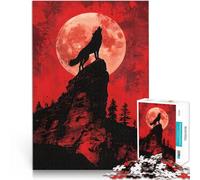 Rompecabezas para Adolescentes de 1000 Piezas Lobo Aullando a la Luna de Sangre Rompecabezas Toda la Familia. 75x50cm